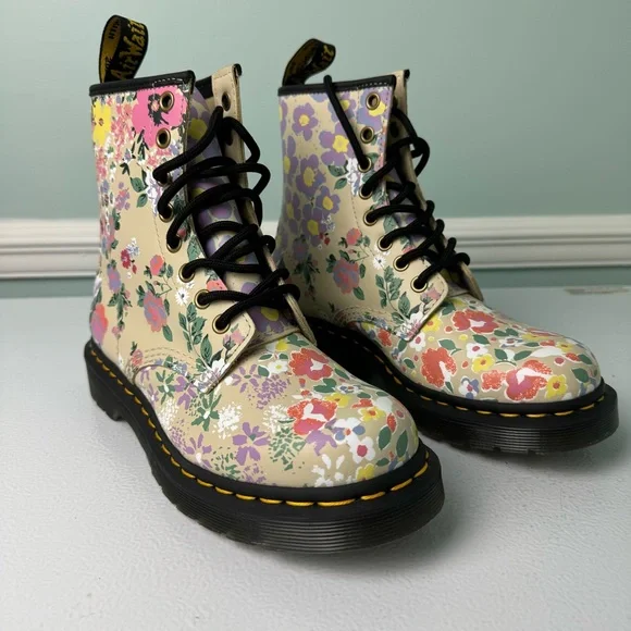 Dr Martens 1460 Floral Mash Up Leather Lace Up Boots Women’s Size 6 Docs NEW - Picture 6 of 10